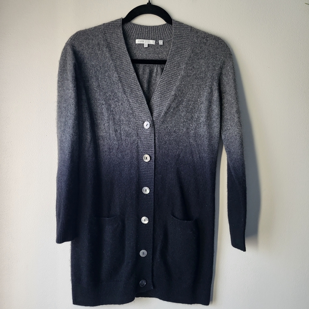 Vince grey black ombre long cashmere Button-up  Cardigan Knit Sweater Size S